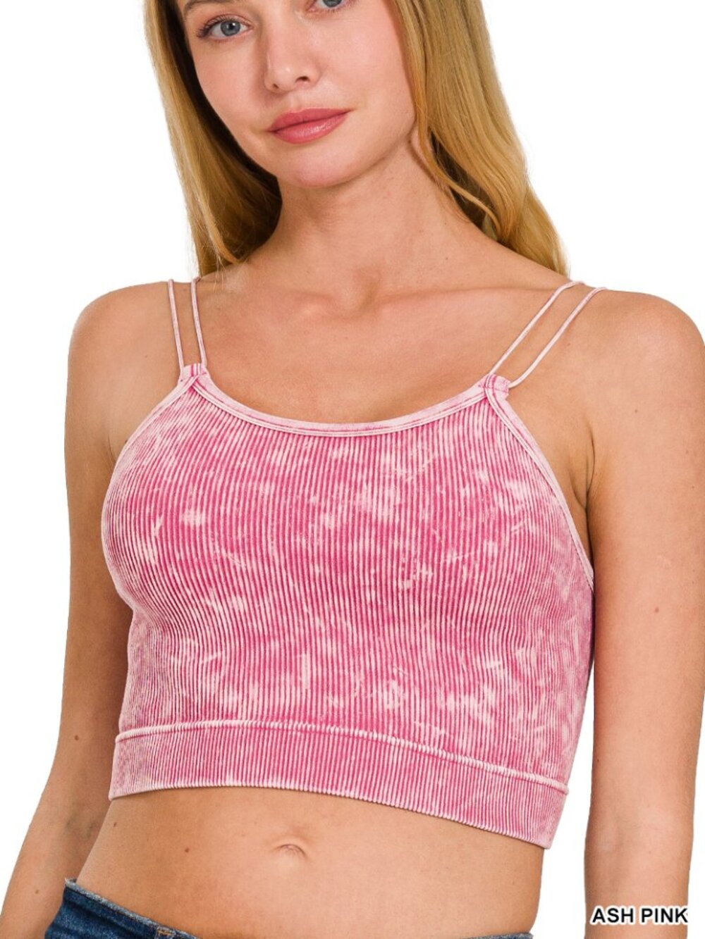 Crop Cami Bra Washed Ribbed Top